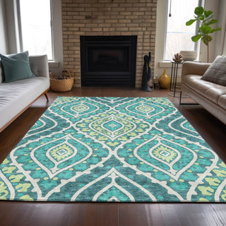 Piper Looms Chantille Diamond ACN761 Teal Machine Washable Area Rug Lifestyle Image Feature
