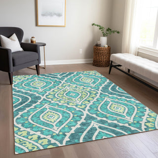 Piper Looms Chantille Diamond ACN761 Teal Machine Washable Area Rug Lifestyle Image Feature