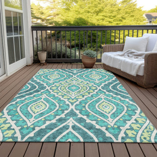 Piper Looms Chantille Diamond ACN761 Teal Machine Washable Area Rug Outdoor Lifestyle Image Feature
