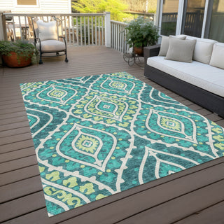 Piper Looms Chantille Diamond ACN761 Teal Machine Washable Area Rug Outdoor Lifestyle Image Feature