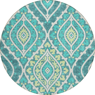 Piper Looms Chantille Diamond ACN761 Teal Machine Washable Area Rug Round Main Image