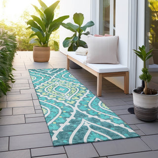 Piper Looms Chantille Diamond ACN761 Teal Machine Washable Area Rug Runner Outdoor Lifestyle Image Feature