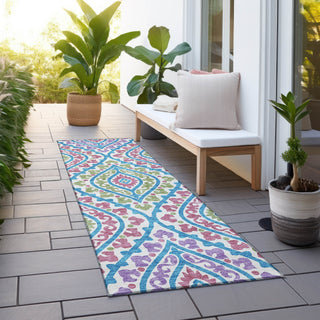 Piper Looms Chantille Diamond ACN761 White Machine Washable Area Rug Runner Outdoor Lifestyle Image Feature