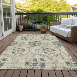 Piper Looms Chantille Floral ACN762 Beige Machine Washable Area Rug Outdoor Lifestyle Image Feature
