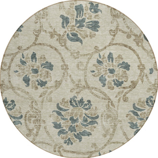 Piper Looms Chantille Floral ACN762 Beige Machine Washable Area Rug Round Main Image