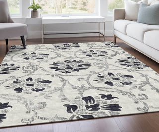 Piper Looms Chantille Floral ACN762 Black Machine Washable Area Rug Lifestyle Image Feature