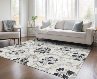 Piper Looms Chantille Floral ACN762 Black Machine Washable Area Rug Lifestyle Image Feature