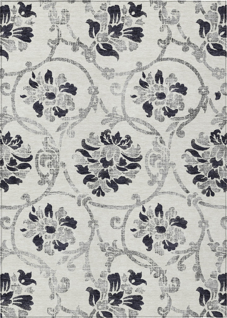 Piper Looms Chantille Floral ACN762 Black Machine Washable Area Rug main image
