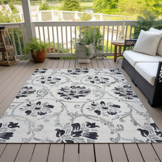 Piper Looms Chantille Floral ACN762 Black Machine Washable Area Rug Outdoor Lifestyle Image Feature