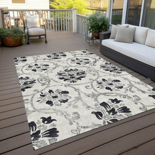 Piper Looms Chantille Floral ACN762 Black Machine Washable Area Rug Outdoor Lifestyle Image Feature
