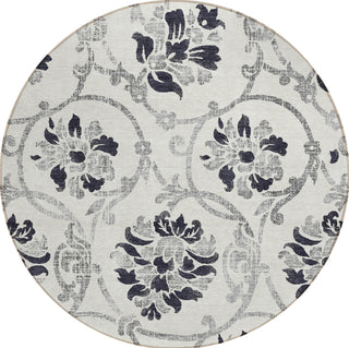 Piper Looms Chantille Floral ACN762 Black Machine Washable Area Rug Round Main Image