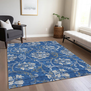 Piper Looms Chantille Floral ACN762 Blue Machine Washable Area Rug Lifestyle Image Feature