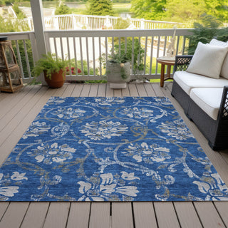 Piper Looms Chantille Floral ACN762 Blue Machine Washable Area Rug Outdoor Lifestyle Image Feature