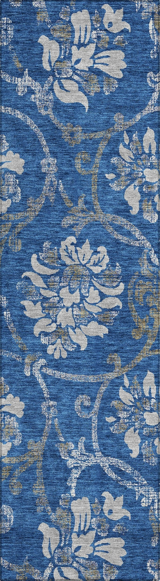 Piper Looms Chantille Floral ACN762 Blue Machine Washable Area Rug Runner Main Image
