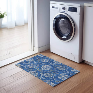Piper Looms Chantille Floral ACN762 Blue Machine Washable Area Rug Scatter Lifestyle Image Feature