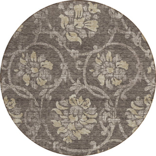 Piper Looms Chantille Floral ACN762 Brown Machine Washable Area Rug Round Main Image