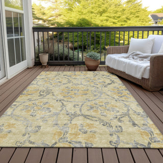 Piper Looms Chantille Floral ACN762 Gold Machine Washable Area Rug Outdoor Lifestyle Image Feature