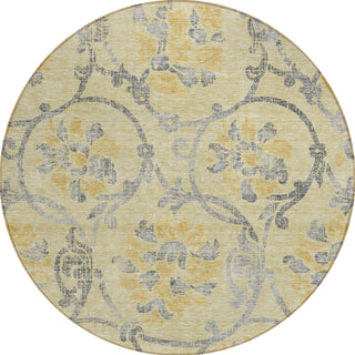 Piper Looms Chantille Floral ACN762 Gold Machine Washable Area Rug Round Main Image