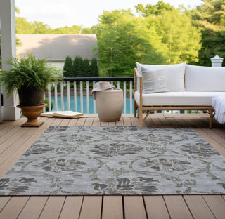 Piper Looms Chantille Floral ACN762 Gray Machine Washable Area Rug Outdoor Lifestyle Image Feature