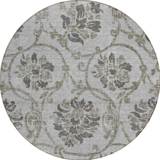 Piper Looms Chantille Floral ACN762 Gray Machine Washable Area Rug Round Main Image