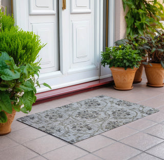 Piper Looms Chantille Floral ACN762 Gray Machine Washable Area Rug Scatter Outdoor Lifestyle Image Feature