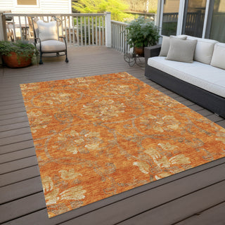 Piper Looms Chantille Floral ACN762 Orange Machine Washable Area Rug Outdoor Lifestyle Image Feature