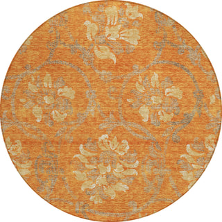 Piper Looms Chantille Floral ACN762 Orange Machine Washable Area Rug Round Main Image