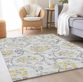 Piper Looms Chantille Floral ACN762 Silver Machine Washable Area Rug Lifestyle Image Feature