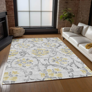 Piper Looms Chantille Floral ACN762 Silver Machine Washable Area Rug Lifestyle Image Feature