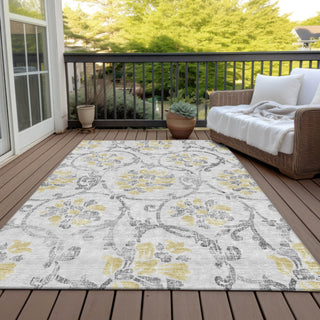 Piper Looms Chantille Floral ACN762 Silver Machine Washable Area Rug Outdoor Lifestyle Image Feature