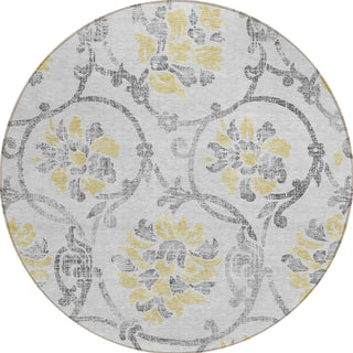 Piper Looms Chantille Floral ACN762 Silver Machine Washable Area Rug Round Main Image