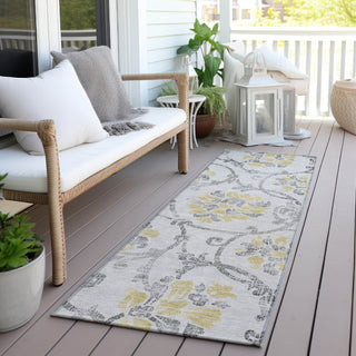 Piper Looms Chantille Floral ACN762 Silver Machine Washable Area Rug Runner Outdoor Lifestyle Image Feature