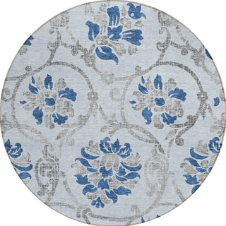 Piper Looms Chantille Floral ACN762 Sky Machine Washable Area Rug Round Main Image
