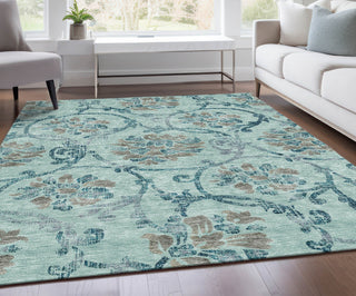 Piper Looms Chantille Floral ACN762 Teal Machine Washable Area Rug Lifestyle Image Feature