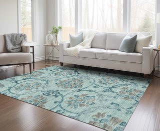 Piper Looms Chantille Floral ACN762 Teal Machine Washable Area Rug Lifestyle Image Feature