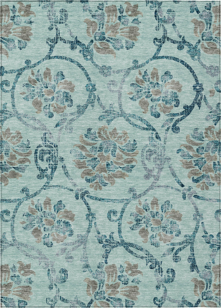 Piper Looms Chantille Floral ACN762 Teal Machine Washable Area Rug main image