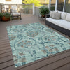 Piper Looms Chantille Floral ACN762 Teal Machine Washable Area Rug Outdoor Lifestyle Image Feature