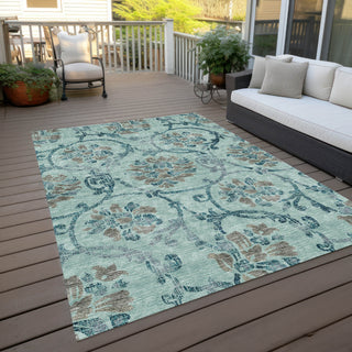 Piper Looms Chantille Floral ACN762 Teal Machine Washable Area Rug Outdoor Lifestyle Image Feature