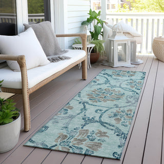 Piper Looms Chantille Floral ACN762 Teal Machine Washable Area Rug Runner Outdoor Lifestyle Image Feature