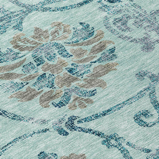 Piper Looms Chantille Floral ACN762 Teal Machine Washable Area Rug Swatch Image