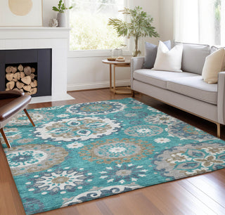 Piper Looms Chantille Kaleidoscope ACN763 Teal Machine Washable Area Rug Lifestyle Image Feature