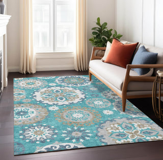 Piper Looms Chantille Kaleidoscope ACN763 Teal Machine Washable Area Rug Lifestyle Image Feature