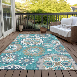 Piper Looms Chantille Kaleidoscope ACN763 Teal Machine Washable Area Rug Outdoor Lifestyle Image Feature