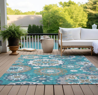 Piper Looms Chantille Kaleidoscope ACN763 Teal Machine Washable Area Rug Outdoor Lifestyle Image Feature