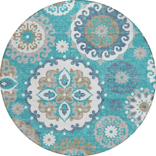 Piper Looms Chantille Kaleidoscope ACN763 Teal Machine Washable Area Rug Round Main Image
