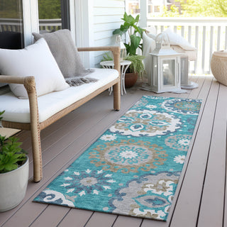 Piper Looms Chantille Kaleidoscope ACN763 Teal Machine Washable Area Rug Runner Outdoor Lifestyle Image Feature