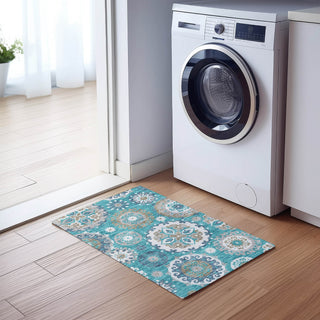 Piper Looms Chantille Kaleidoscope ACN763 Teal Machine Washable Area Rug Scatter Lifestyle Image Feature