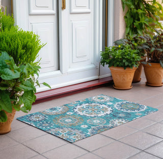 Piper Looms Chantille Kaleidoscope ACN763 Teal Machine Washable Area Rug Scatter Outdoor Lifestyle Image Feature