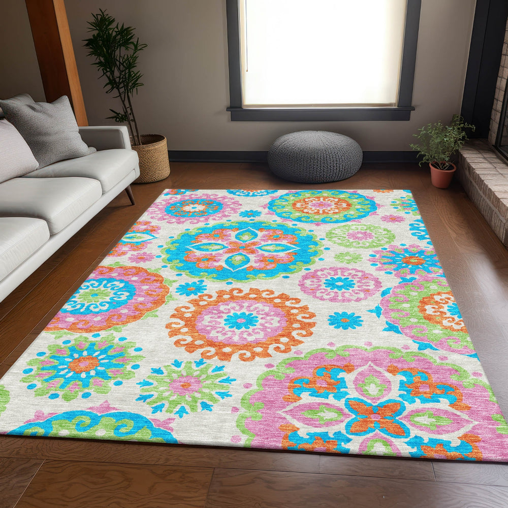 Piper Looms Chantille Kaleidoscope ACN763 White Machine Washable Area Rug Lifestyle Image Feature