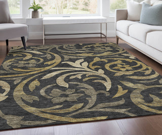 Piper Looms Chantille Swirls ACN764 Black Machine Washable Area Rug Lifestyle Image Feature